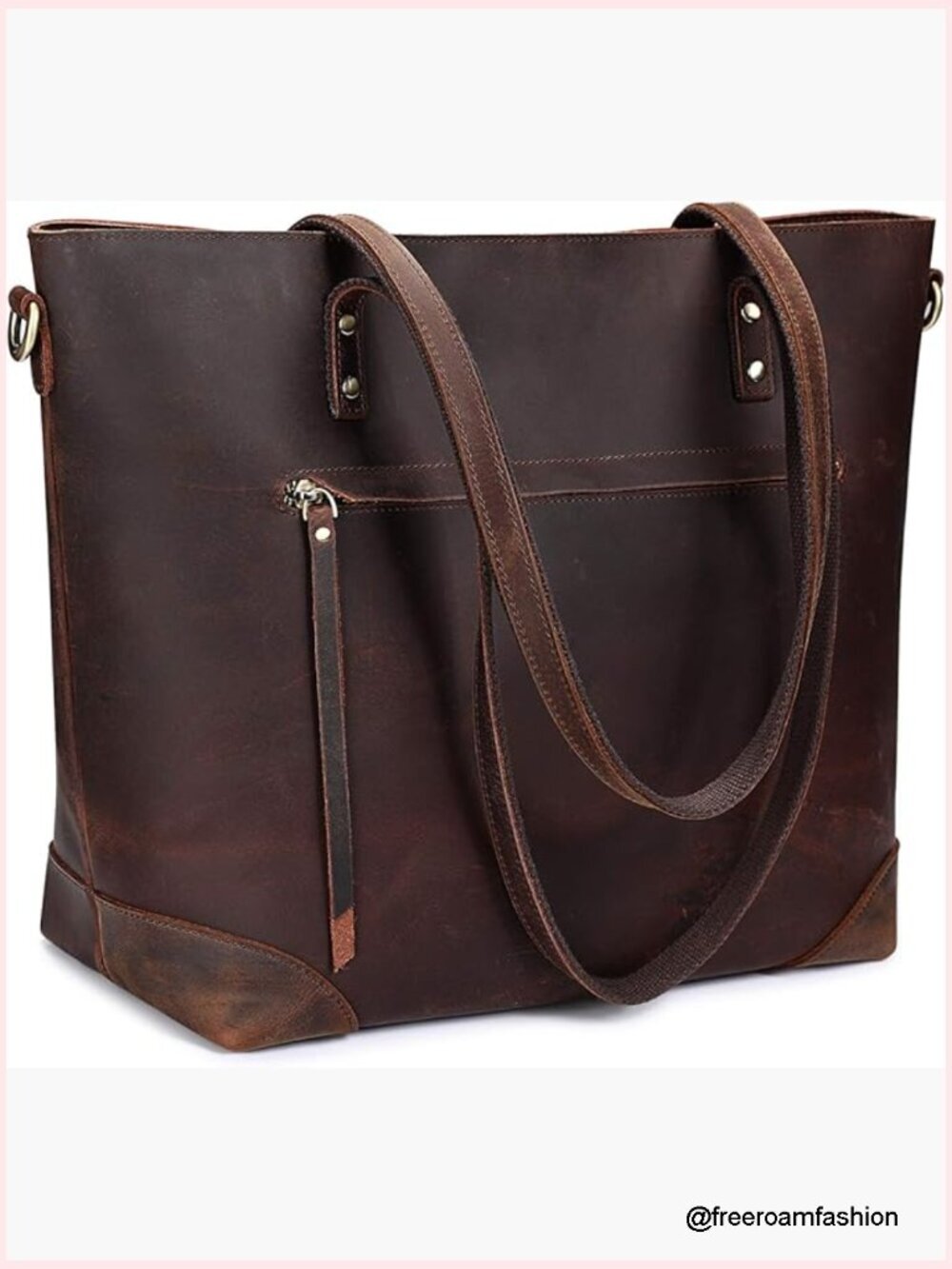 Large Genuine Leather Tote Bag with Adjustable Strap and Laptop Compartment